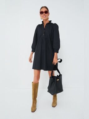 Pomander Place Black Ruffle-Collar Mini Dress